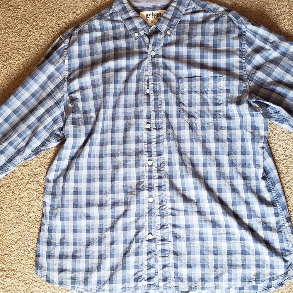 Men Blue plaid long sleeve dress shirt